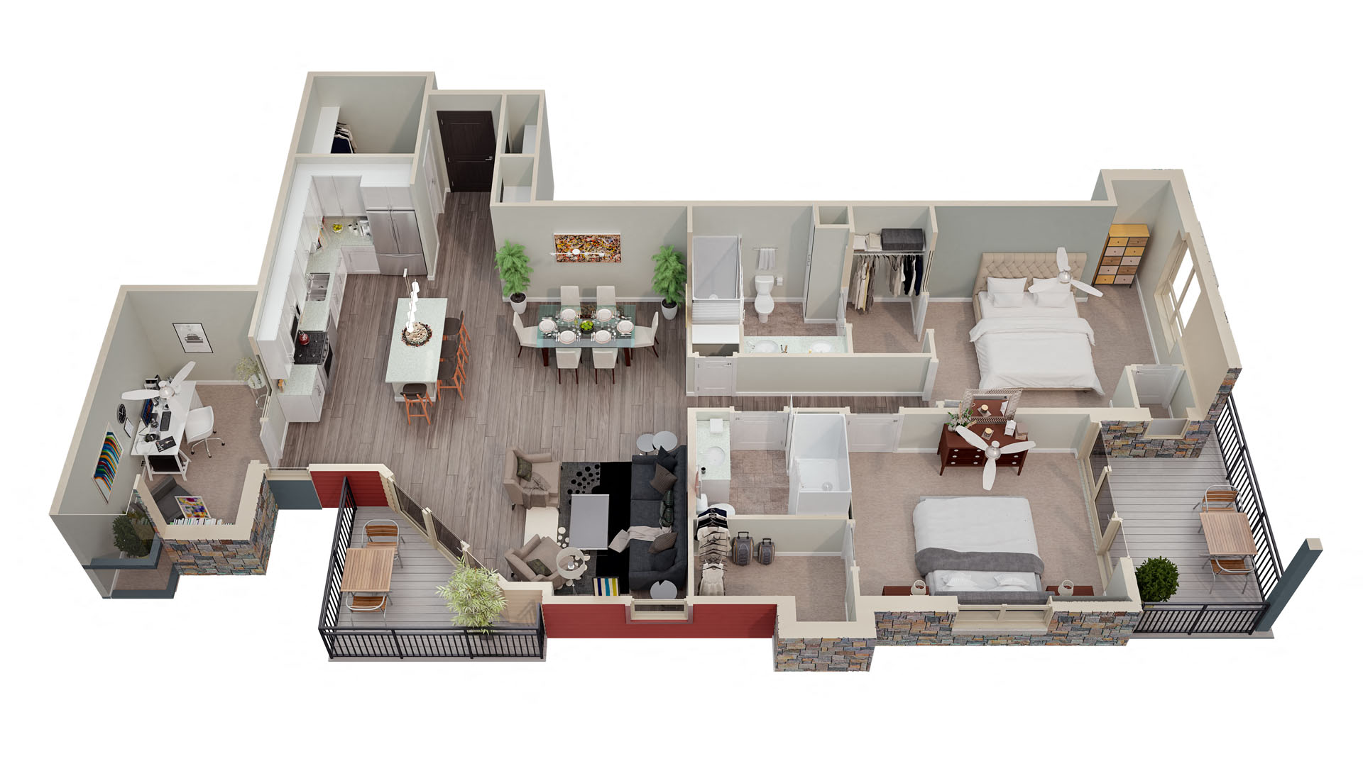 Floor plan for 2 beds, 2 baths, 1429 sqft